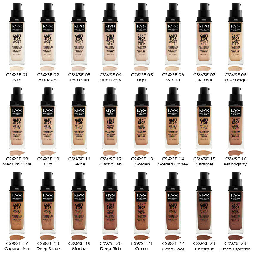 NYX Can't Stop Won't Stop Foundation Shades and Swatches - Redmond Mom