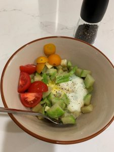 Microwaved vegetables and egg.